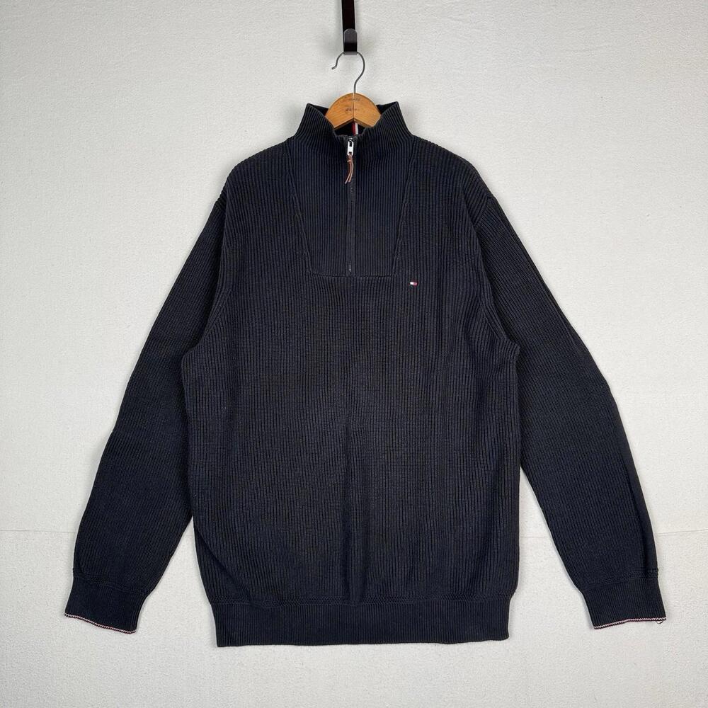 Tommy Hilfiger Quarter Zip XXL Black‎ Pima Cotton/Cashmere Sweater Pullover